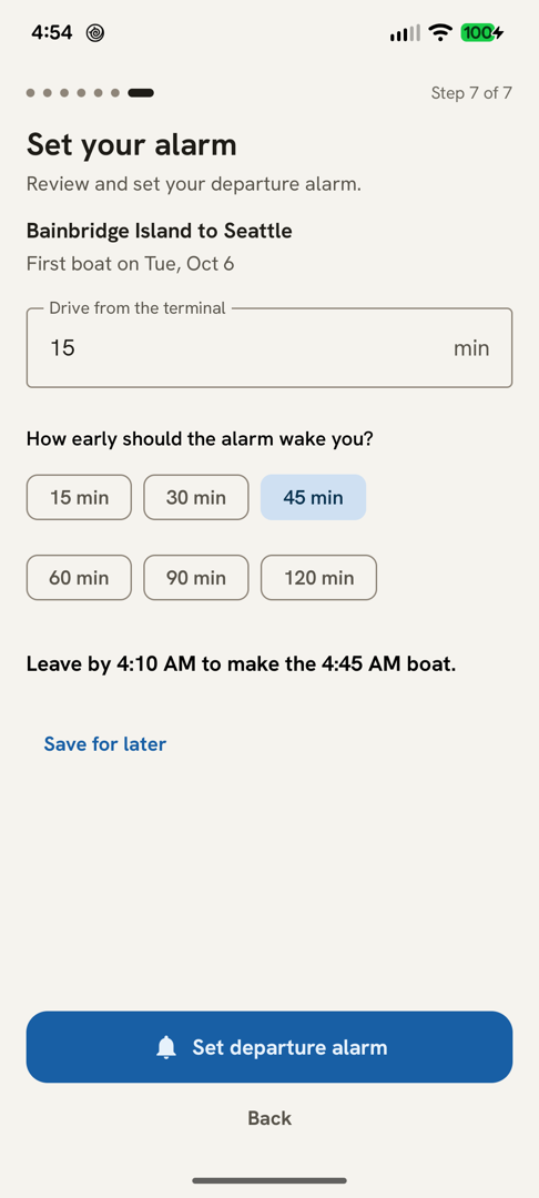 Ferrywise on Android: the last step of a plan, the sailing and the leave-by time
